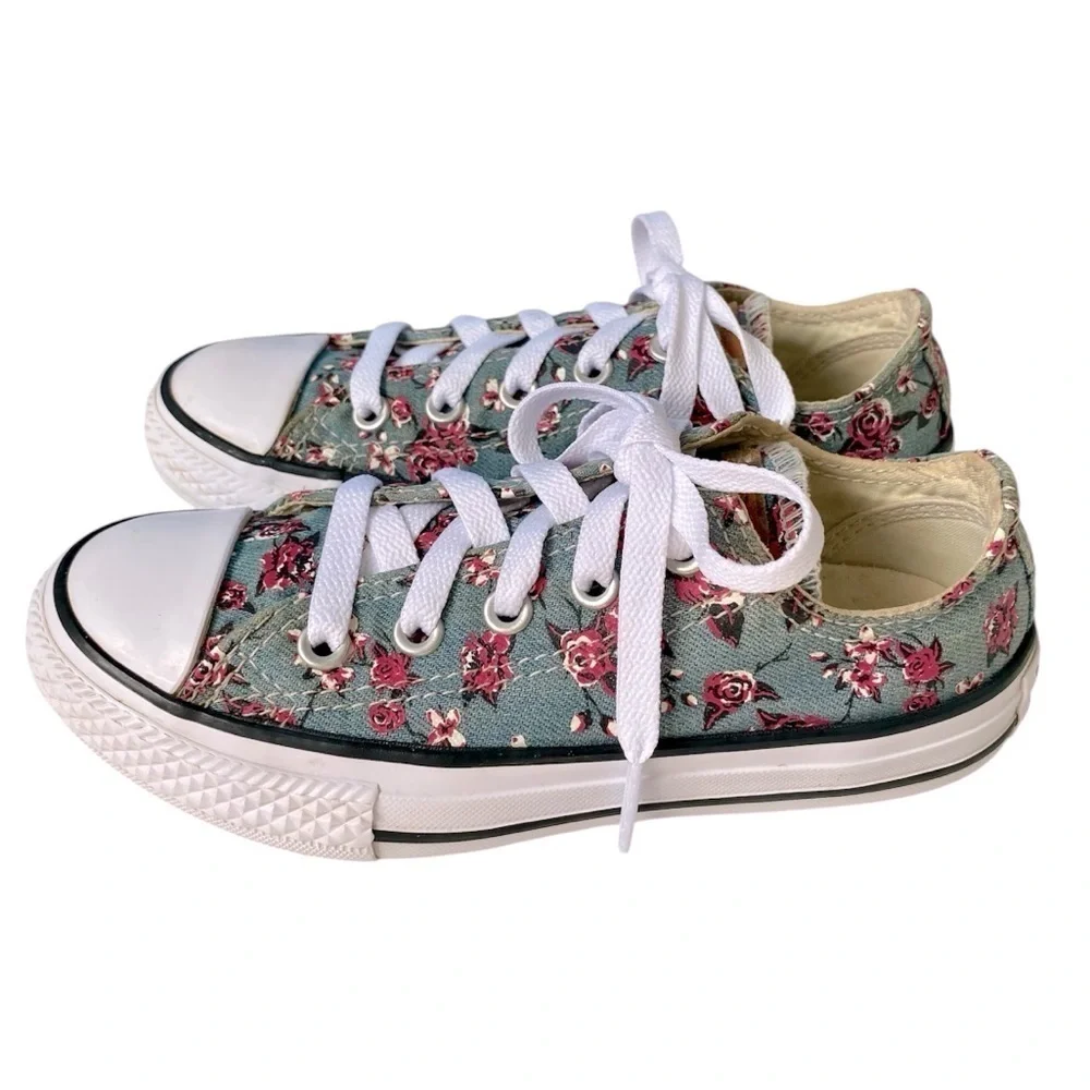 CONVERSE ALL STAR Sneakers Chuck Taylor Lace up Blue Pink Floral Youth Size 12
